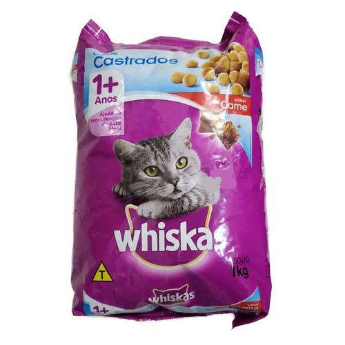 Ração Whiskas Carne 1+ Anos para Gatos Castrados 1kg