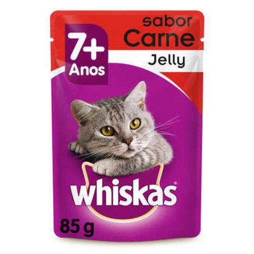 Ração Whiskas Sachê Jelly 7+ Sabor Carne para Gatos Adultos - 85 G