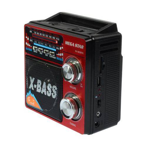 Rádio Fm/am Megastar Rx-803bt 5w com Bluetooth/USB/lanterna - Preto/vermelho
