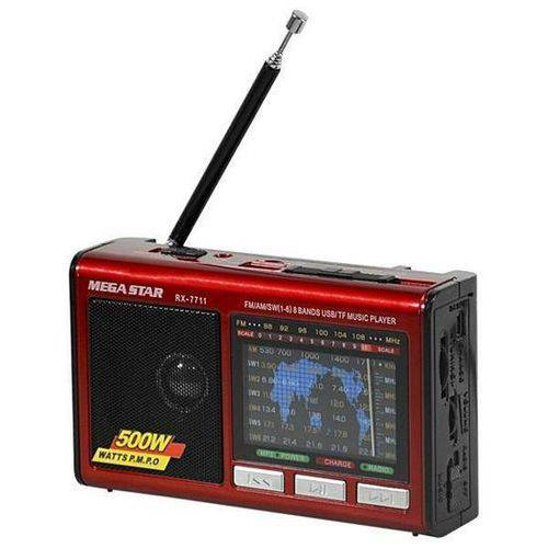 Radio Mega Star RX-7711 AM/FM MP3 USB TF-Card Recarregavel Vermelho