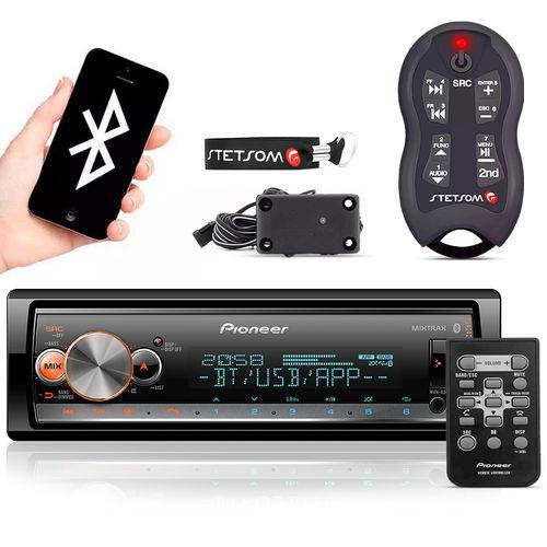 Radio Mp3 Player Pioneer Bluetooth Mvh-x300br + Controle Longa Distância Sx2