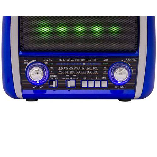 Rádio Portátil Bluetooth Mp3 Entradas Usb/sd/aux e Rádio Am/fm - Azul