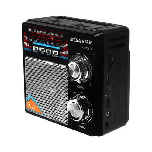 Rádio Portatil Fm/am Megastar Rx-803bt 5w com Bluetooth/USB/lanterna - Preto