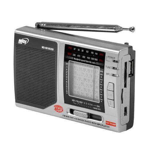 Rádio Portátil Midi Md-9810usb 8 Bandas 0.5w com Fm-mw-sw1-6-USB-leitor Micro Sd
