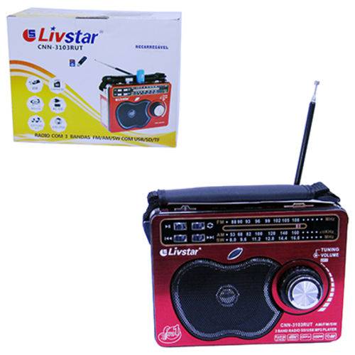 Radio Recarregavel 3w Bivolt com Lanterna USB/sd/fm/am/sw