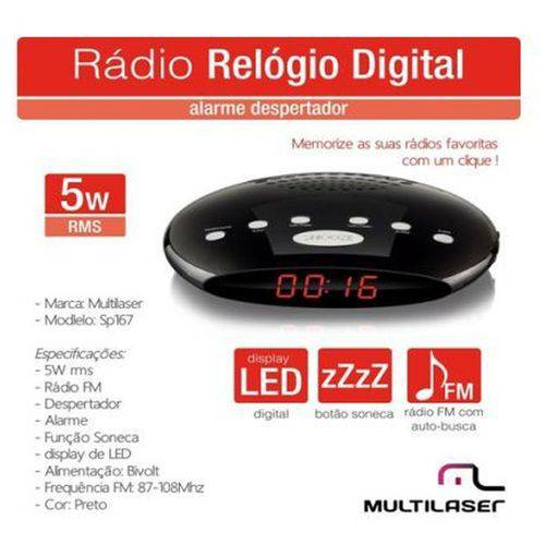 Radio Relogio 5w Led, Despertador Bivolt com Funcao Soneca Sp167