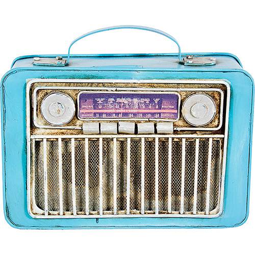 Rádio Retrô Cofre Metal Miniatura Azul - Oldway