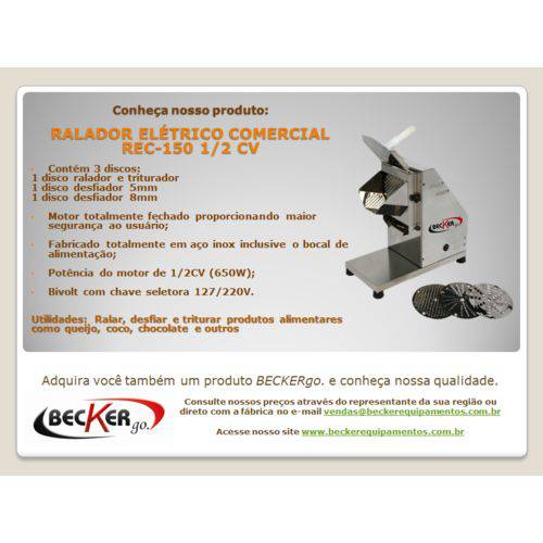 Ralador Elétrico Comercial 3 Discos de Aço Inox Rec-150 Becker