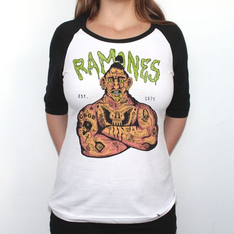 Ramones 74 - Camiseta Raglan Manga Longa Feminina