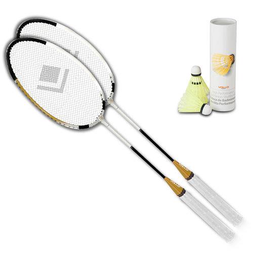 Raquetes de Badminton Vollo VB100 Vcarbon com 6 Petecas