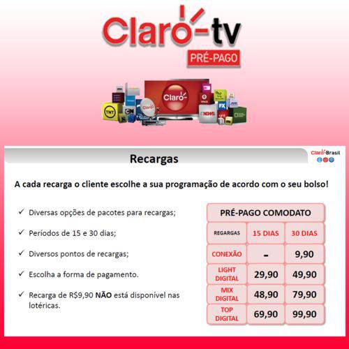 Receptor Claro Tv Pré Pago - PARA RECARGA