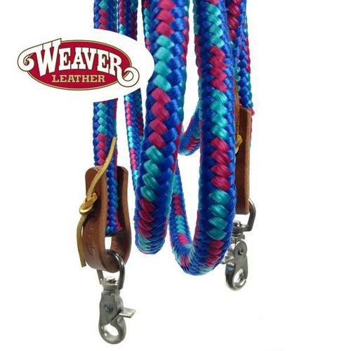 Redea para Cavalo Weaver Leather Importado em Nylon com Mosquetão Azul Céu Azul Royal e Esmeralda