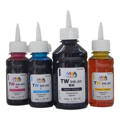 Refil de Tinta para Epson L375 - 550ml Black, Cyan, Magenta e Yellow Corante com Bico Dosador