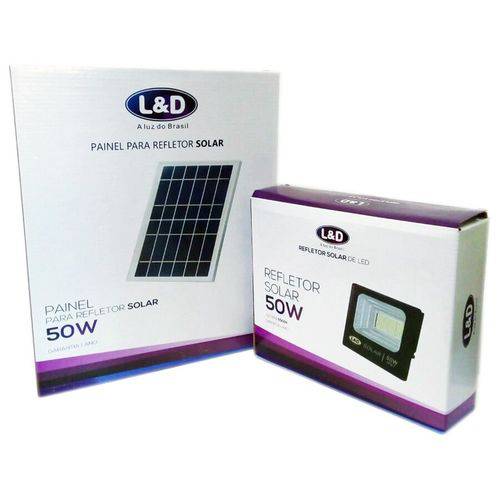 Refletor Led Placa Painel Solar Bateria 50w Luz Branca L&d