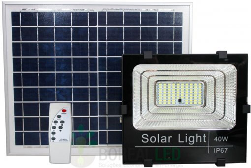Refletor LED SMD Solar 40W IP67 6500K com Placa Fotovoltaica