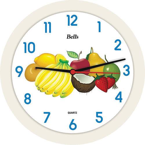 Relógio 21cm Redondo Econômico Bells Branco Frutas