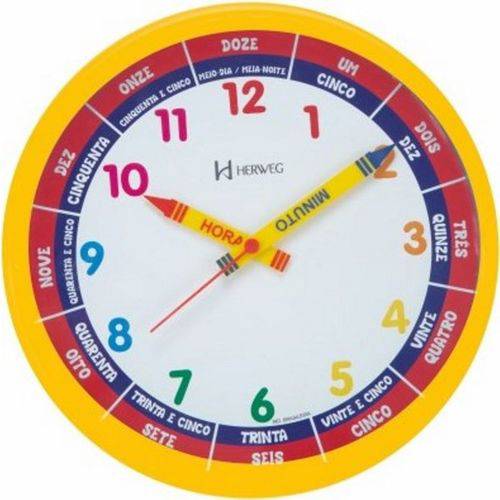 Relógio 6690 Parede 26 Cm Amarelo Educativo Infantil Herweg