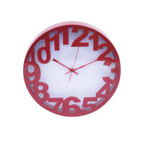 Relógio Arredondado Vermelho 30X30Cm