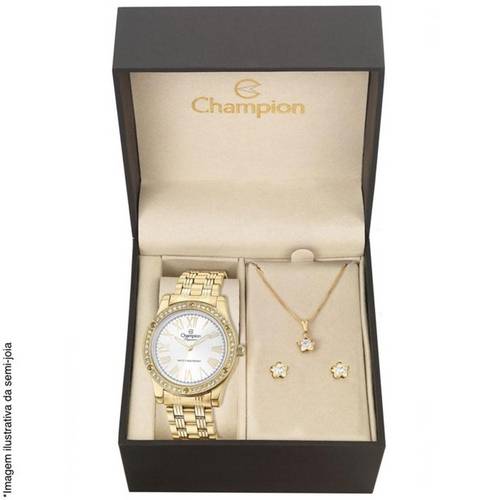 Relógio Champion Elegance Cn27287w + Conjunto de Brincos e Colar