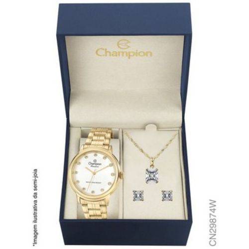 Relógio Champion Feminino Dourado com Kit Semi Joia Cn29874w