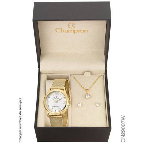 Relógio Champion Feminino Dourado com Semijóia Cn29007w