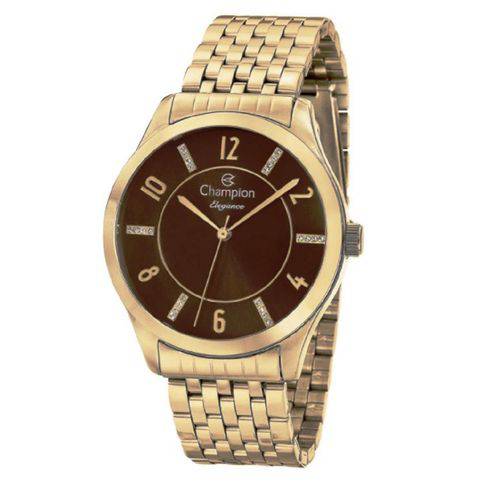 Relógio Champion Feminino Dourado Fundo Cafe Escuro Cn27698x