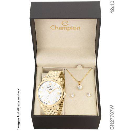 Relógio Champion Feminino Dourado Kit Semijóia Cn27787w