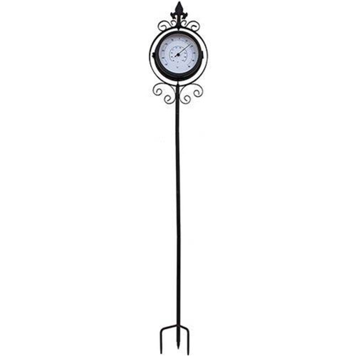 Relógio com Termômetro e Estaca Flor de Liz Greenway - 110x20 Cm