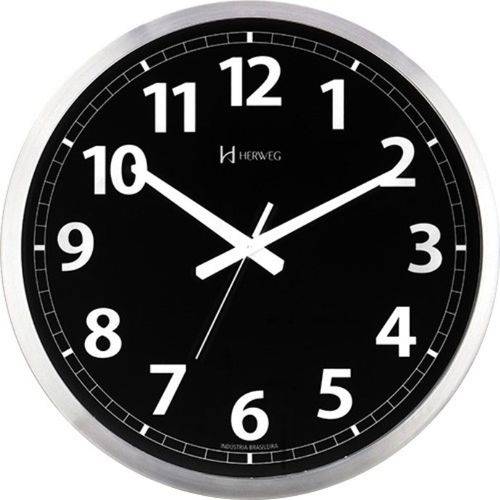 Relógio D Parede 40cm Preto Silencioso Alumínio Herweg 6720s