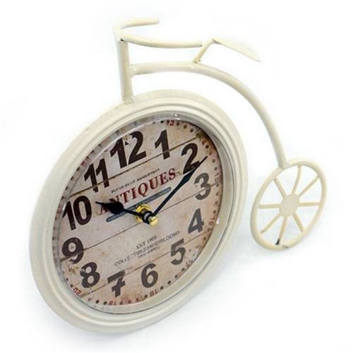 Relógio de Mesa Bicicleta Antiga Branca em Metal - 26x23 Cm