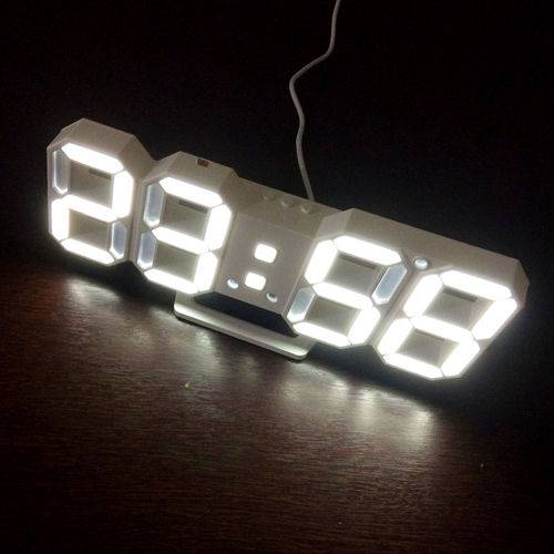 Relógio de Mesa C/ Despertador Led Branco