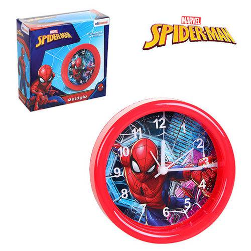 Relogio de Mesa Despertador de Plastico Homem Aranha Spider Man Redondo Vermelho na Caixa