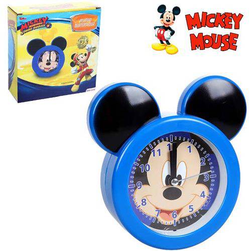 Relogio de Mesa Despertador de Plastico Mickey Orelha Azul na Caixa