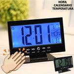 Relógio de Mesa Digital LCD Led Acionamento Sonoro Despertador Termometro PRETO CBRN01422