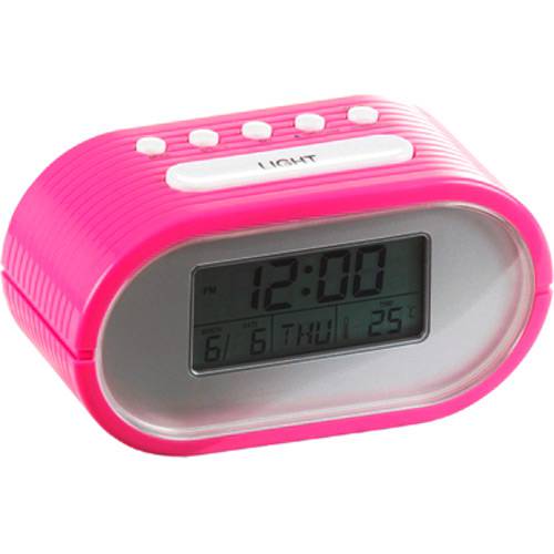 Relógio de Mesa Plástico Despertador Slot com Medidor de Temperatura Pink Brilhante - Urban