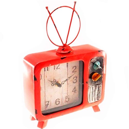 Relógio de Mesa TV Antiga Retrô Vermelho