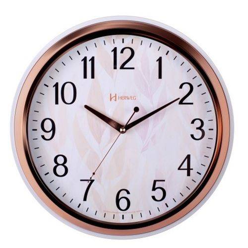 Relógio de Parede 35cm Silencioso Rosê Branco Herweg 660050S