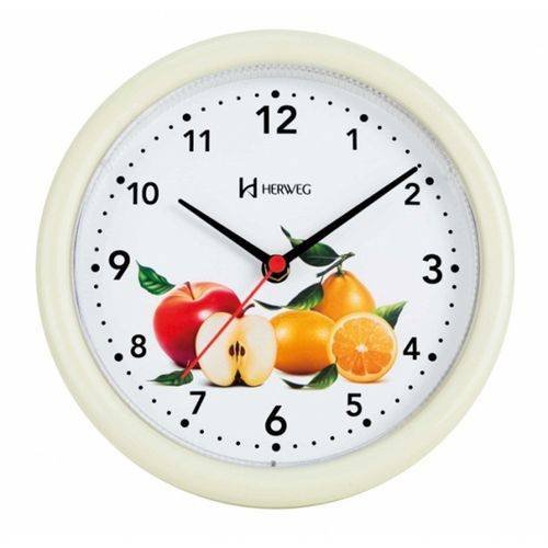 Relógio de Parede Analógico Dcorativo Frutas Mecanismo Step Herweg Branco