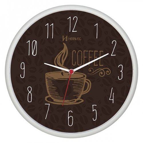 Relógio de Parede Analógico Decorativo Coffe Mecanismo Step Herweg Branco