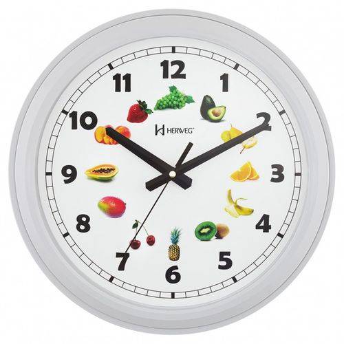 Relógio de Parede Analógico Decorativo Frutas Mecanismo Step Herweg Branco