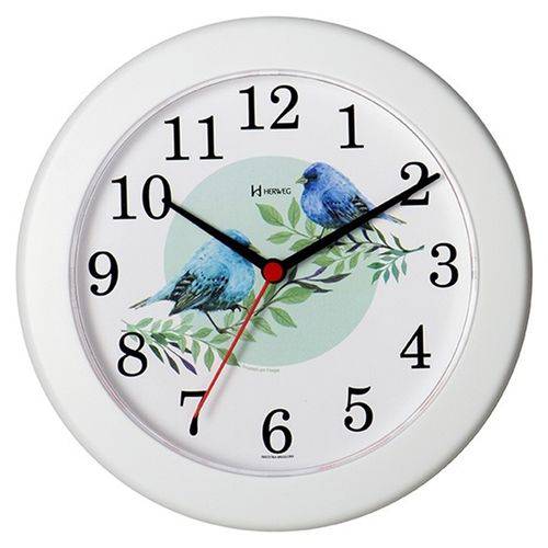 Relógio de Parede Analógico Moderno Pássaros Mecanismo Step Herweg Branco