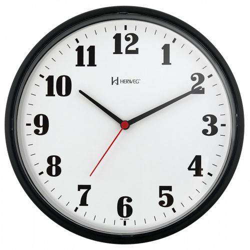 Relógio de Parede Analógico Moderno Plástico Mecanismo Step Herweg Preto