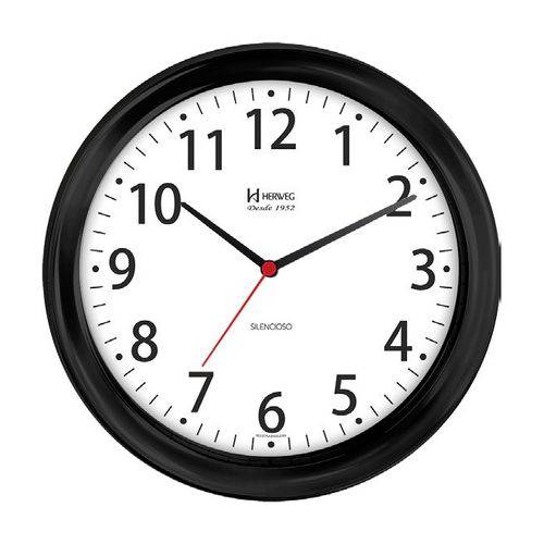 Relógio de Parede Analógico Moderno Silencioso Mecanismo Sweep Herweg Preto