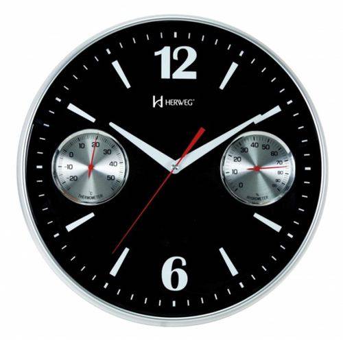 Relógio de Parede Analógico Moderno Termômetro Higrômetro Herweg Preto