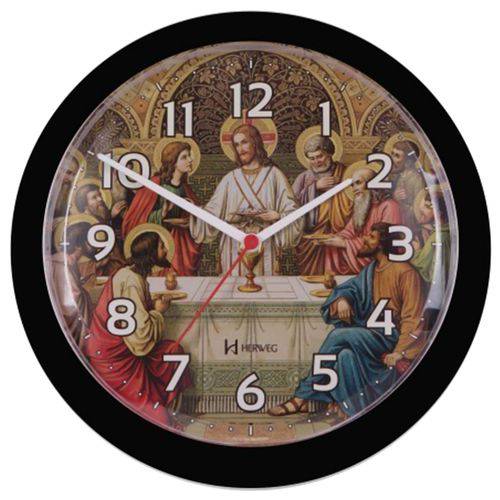 Relógio de Parede Analógio Redondo Decorativo Religioso Herweg Preto