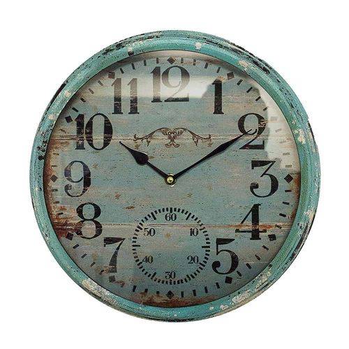 Relógio de Parede Azul em Ferro Envelhecido Oldway - 33x33 Cm