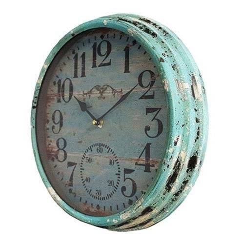 Relógio de Parede Azul em Ferro Envelhecido Oldway - 33x33 Cm