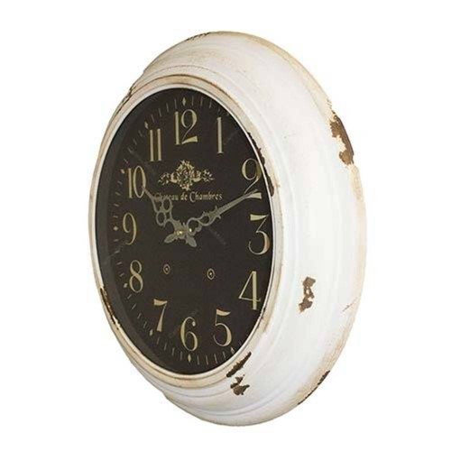 Relógio de Parede Branco com Fundo Preto em Ferro Oldway - 43x43 Cm