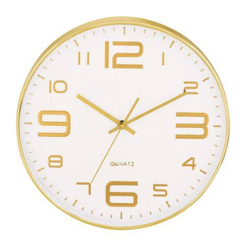 Relógio de Parede Branco e Dourado Laila 9401 Mart