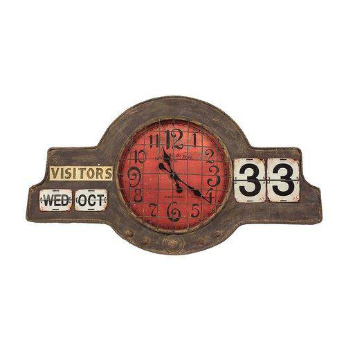 Relógio de Parede com Calendário em Metal - 109x60 Cm